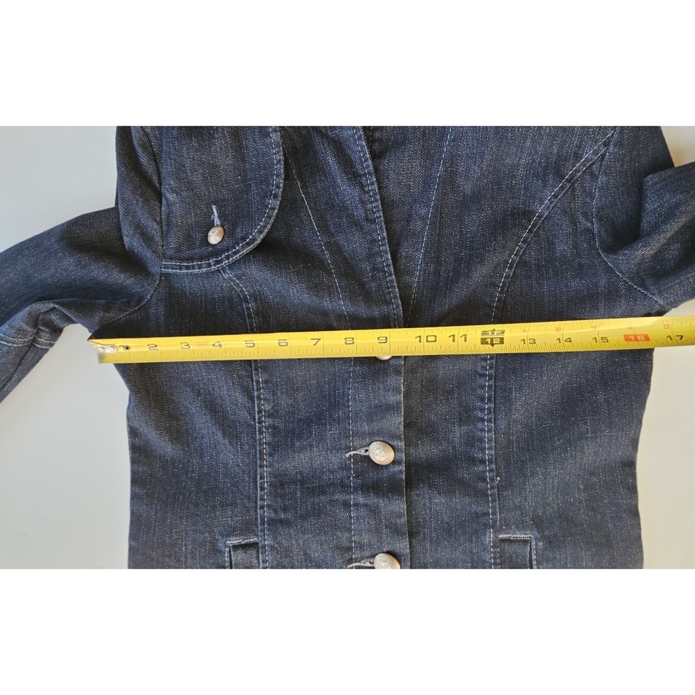 Blue Sista by DiDi Dark Blue Denim Jacket Blazer w/Side Pockets Sz M Slim Fit - Picture 11 of 12